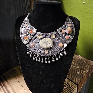 Artisan Silver and Orange Gemstone Necklace